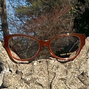 Tory Burch Cat Eye Glasses Amber Copper Clear Lens Chic Designer Frames